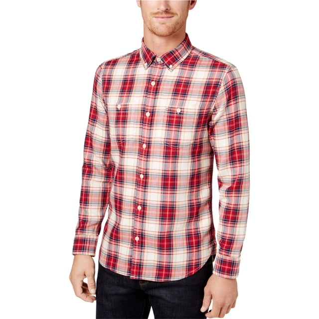 Tommy Hilfiger Thomas Plaid - Camisa con botones para hombre, color rojo, mediano