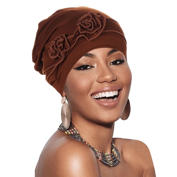 Duoif Hair Wraps for Women Bohemia Twisted Hair Cover Wrap Hat Pre-Tied Turbans for Women Fashion Braid Bonnet Coffee
