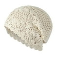 thumbnail image 2 of XIAOCHA Women Crochet‑Lace Beanie Bohemian Solid Knit Crochet Slouchy Hat Handmade Summer Cap,Beige, 2 of 6