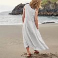 thumbnail image 4 of CHOK Robes d'Été Décontractées Femmes Coton Lin à Fleurs Robe Maxi Femme Sans Manches Débardeur Longue Fluide Robe Bohème Robes d'Été Fluides pour Adolescentes avec Poches Gris Foncé 3TG, 4 of 7
