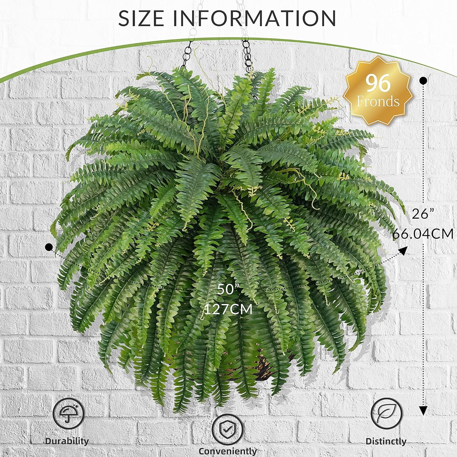50 Inch Artificial  Ferns Fake Bush Plants Large Faux Ferns with 96 Fronds for Home Garden Decor