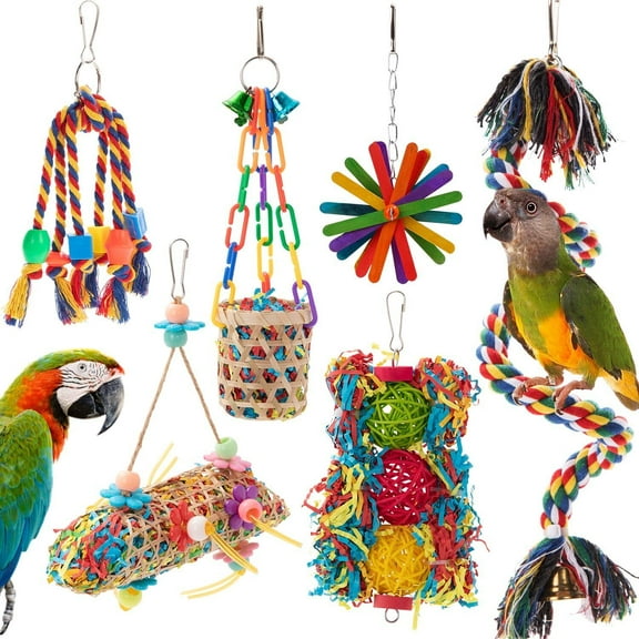 6Pcs Bird Colorful Chewing Toys Parrot Foraging Shredder Multicolor Bird Toys