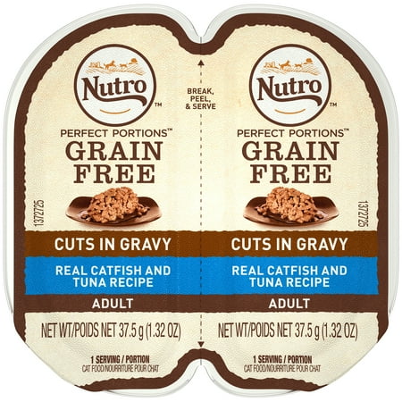 NUTRO PERFECT PORTIONS Grain Free Natural Adult Wet Cat Food Cuts in Gravy Real Catfish & Tuna Recipe, (24) 2.6 oz. Twin-Pack Trays