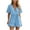 Blue, variant on Womens Casual Short Romper Wrap V Neck Flared Short Sleeve Tie Waist Ruffle Hem Relaxed Fit Short Jumpsuit