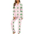 thumbnail image 2 of asdoklhq Flannel Pajamas for Women Christmas Home Pocket Printed Pajama Set for Daily Home Wear Long Sleeves Set Pink 2X, 2 of 8
