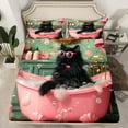 thumbnail image 2 of Feelyou Black Cat Kitten Queen Sheet Sets for Child, Vinatge Western Animal Flat Sheet, Cartoon Theme Queen Fitted Sheet, Lightweight Room Decor, 4 Pieces, 2 of 7