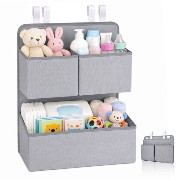 Hanging Diaper Organizer for Changing Table,Cribs,Car,Playard or Wall & Nursery Organization, Hold 80 Diapers,Diaper Stacker Nursery Caddy Organizer,2 Hanging Options,Gray
