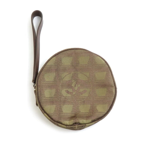 Pre-Owned CHANEL Clutch Bag Pouch New Travel Line Nylon Jacquard Khaki Brown Women's... (Good)