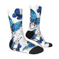 thumbnail image 3 of Uemuo Blue Flying Butterflies Pattern Women's Crew Socks, Soft Durable Breathable Moisture-Wicking with Odor Control Cotton socks, 3 of 9