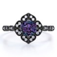 thumbnail image 1 of JeenMata Anillo de Compromiso Antiguo con Flor Milgrain de Alejandrita Sintética y Moissanita de Talla Redonda de 1 Quilate en Oro Negro de 18 K sobre Plata, 1 of 4