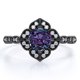 thumbnail image 1 of JeenMata Anillo de Compromiso Antiguo con Flor Milgrain de Alejandrita Sintética y Moissanita de Talla Redonda de 1 Quilate en Oro Negro de 18 K sobre Plata, 1 of 4