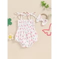 thumbnail image 5 of Aojekbee Baby Girl 2Pcs Summer Outfits Cute Sleeveless Tie Strap Floral Romper with Headband Set Newborn Clothes, 5 of 10