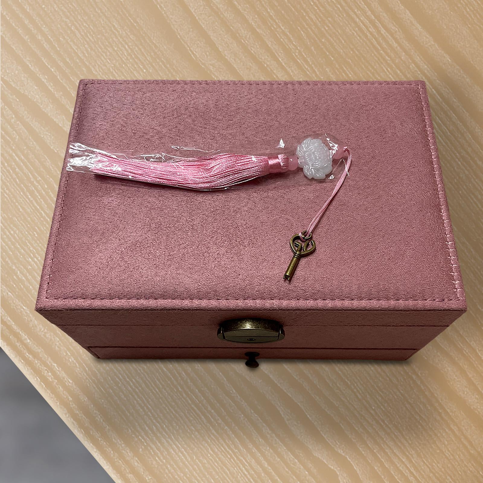 FVDPWYE Jewelry Box Storage Case Gift Earrings Holder Suede with Tassel Lock Organizer Pink