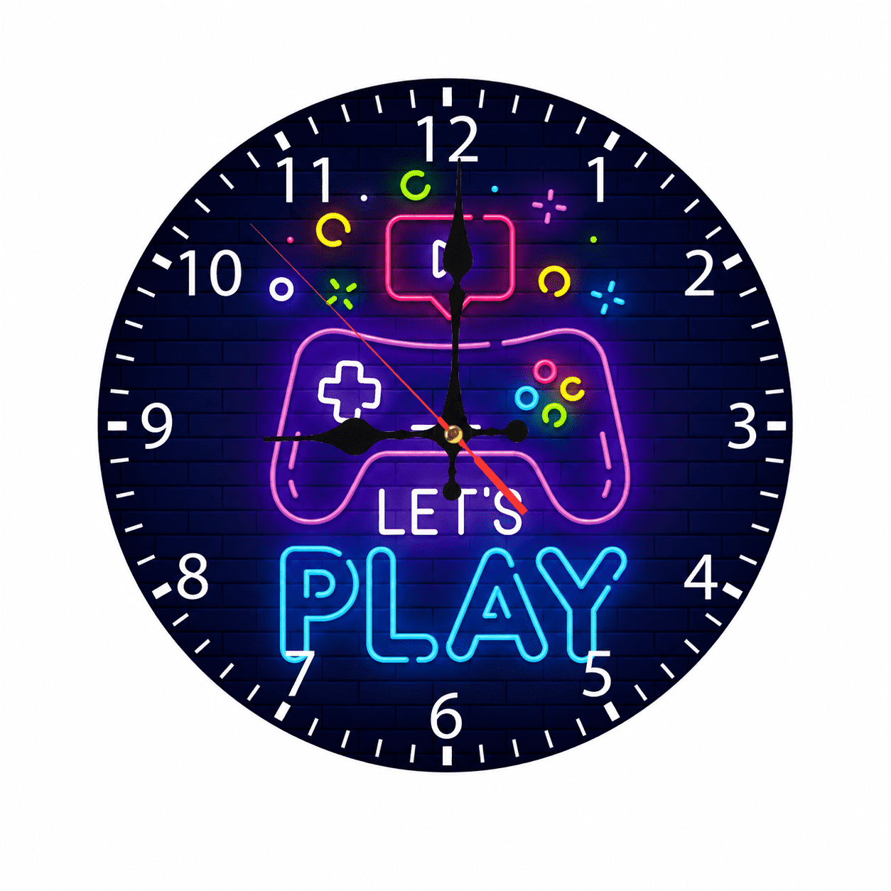 CozyHour Neon Gaming Wall Clock, 9.84 inch Battery Operated Round Analog Clock for Bedroom Office Game Room Decor