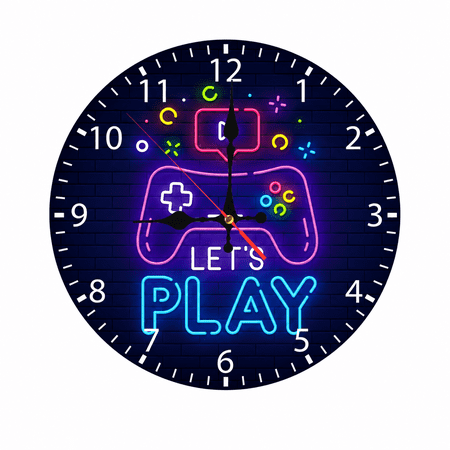 Cozy Hour Neon Gaming Wall Clock, 9 . 84 inch Battery Operated Round Analog Clock for Bedroom image