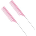 thumbnail image 1 of 2 Pcs Stainless Steel Tail Comb Hair Brush Set Hair Teasing Comb Rat Tooth Comb Detangle Hair Comb Outfit Sets Haircutting Comb Picking Comb Barber Hair Combs Steel Needle Pink Wig, 1 of 5