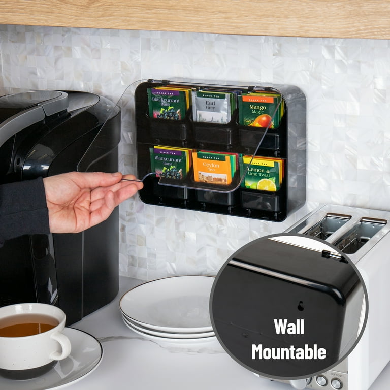 Mind Reader Tea Bag Organizer Tea Station Organizer Countertop Wall Mountable Acrylic Black