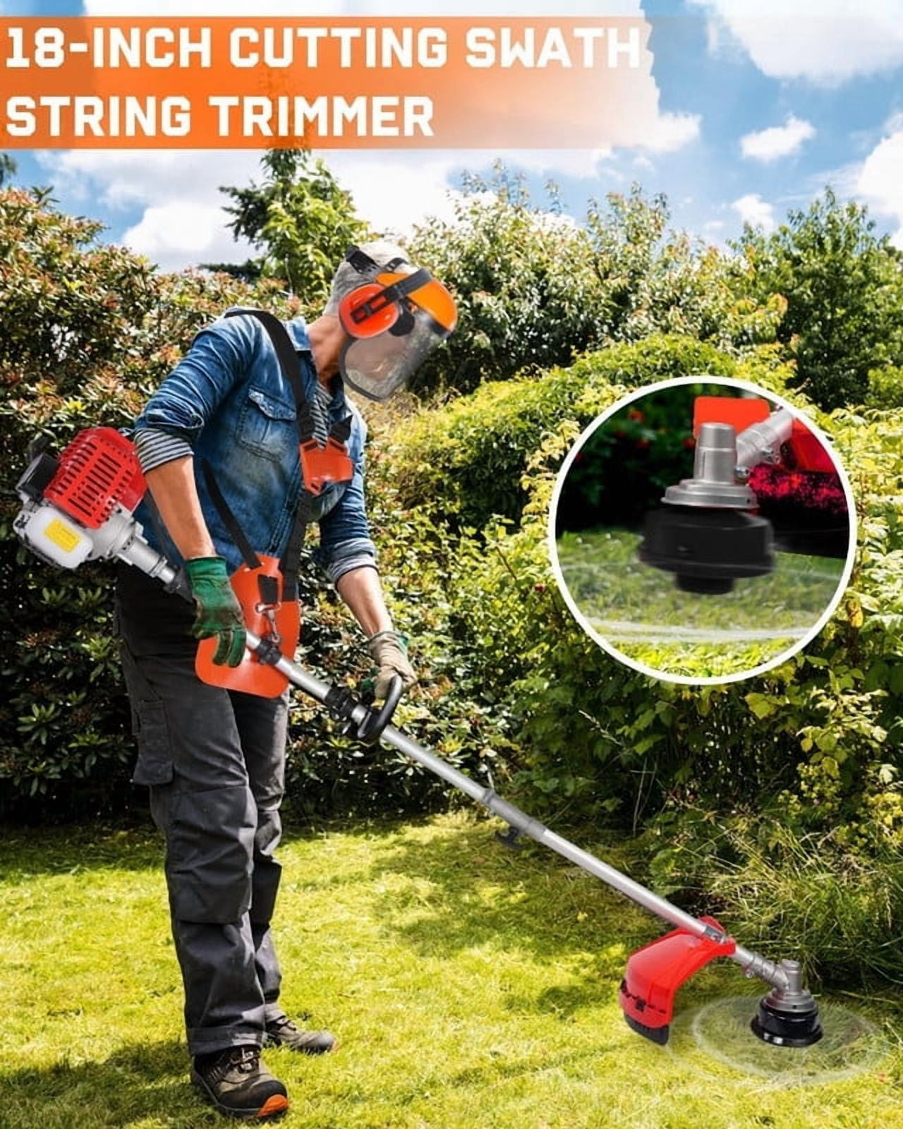 YNCE 52cc 2-Stroke Gas Powe Weed Eater, Grass Trimmer 2 in 1 Weed Wacker 2.2KW 8500RPM Multi-Functional Gas String Trimmer for Home Garden