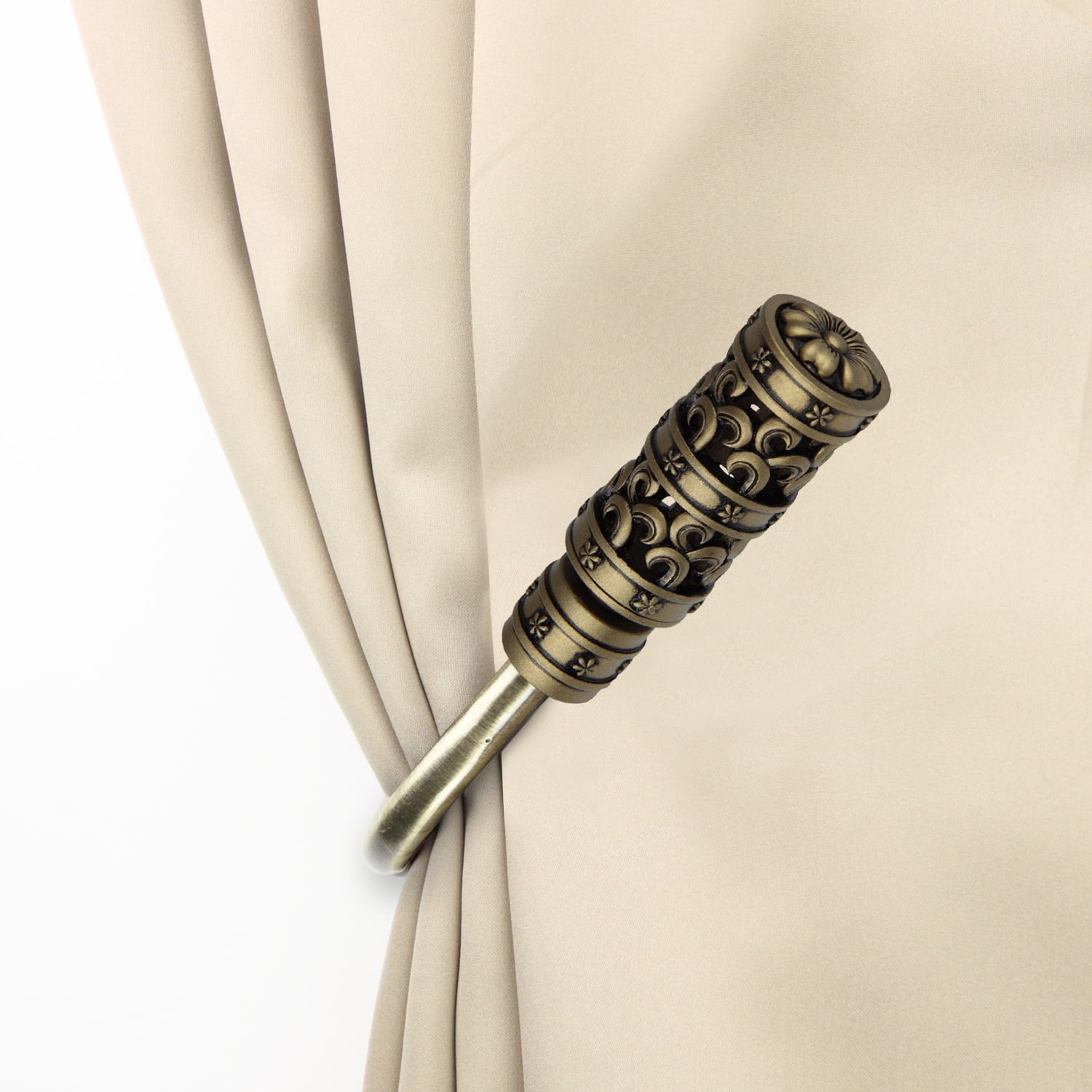 Rocco Curtain Holdback Pair in Antique Brass
