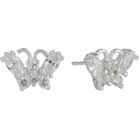 Brilliance Fine Jewelry Women's Simulated Diamond Butterfly Earrings in Sterling Silver