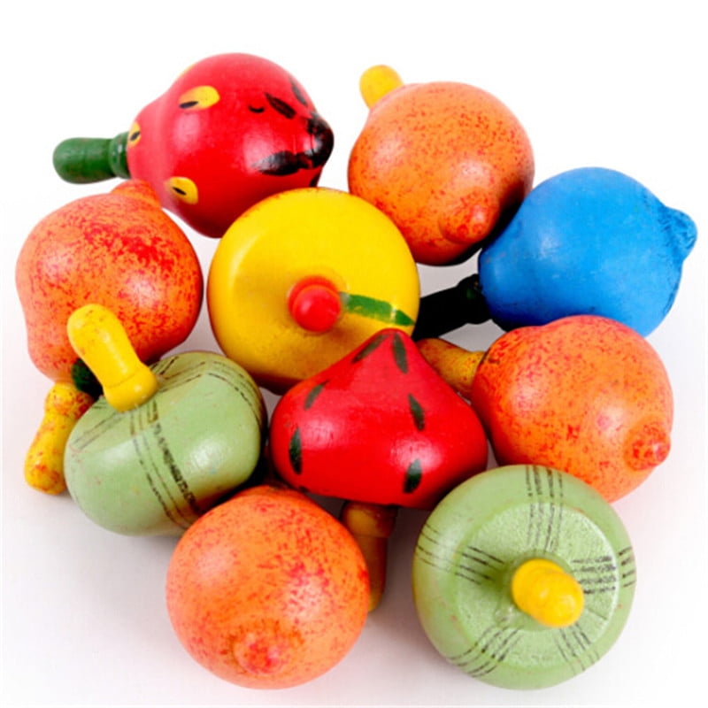 Wooden Spinning Tops Colorful Fruit Mushroom Gyroscope Kids Gift ToJB 
