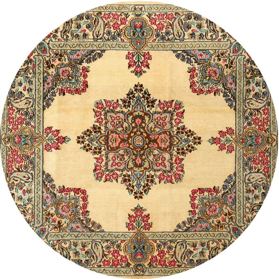 Ahgly Company Machine Washable Indoor Round Traditional Sienna Brown Area Rugs, 4' Round