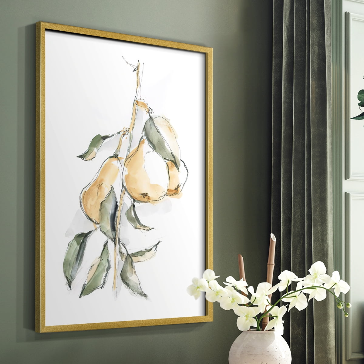 Watercolor Fruit Contour I Framed Print in Gold Solid Wood 8 x 10 Framed Print