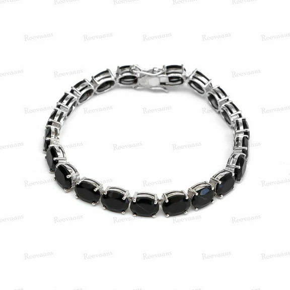Women 9*7MM Black Onyx Oval Gemstone Bracelet,Gold Silver Bridal Anniversary Gift for man