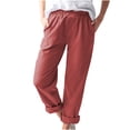 thumbnail image 2 of Mikilon Women Casual Solid Color Pockets Elastic Waist Comfortable Straight Pants, 2 of 5