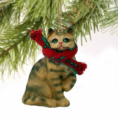- Tabby Cat Tiny Miniature One Christmas Ornament Brown Shorthaired - DELIGHTFUL!