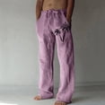 thumbnail image 1 of Pantalones largos de lino para hombre, pantalones holgados de playa con estampado hawaiano, cintura elástica y cordón ajustable, estampado en caliente., 1 of 5