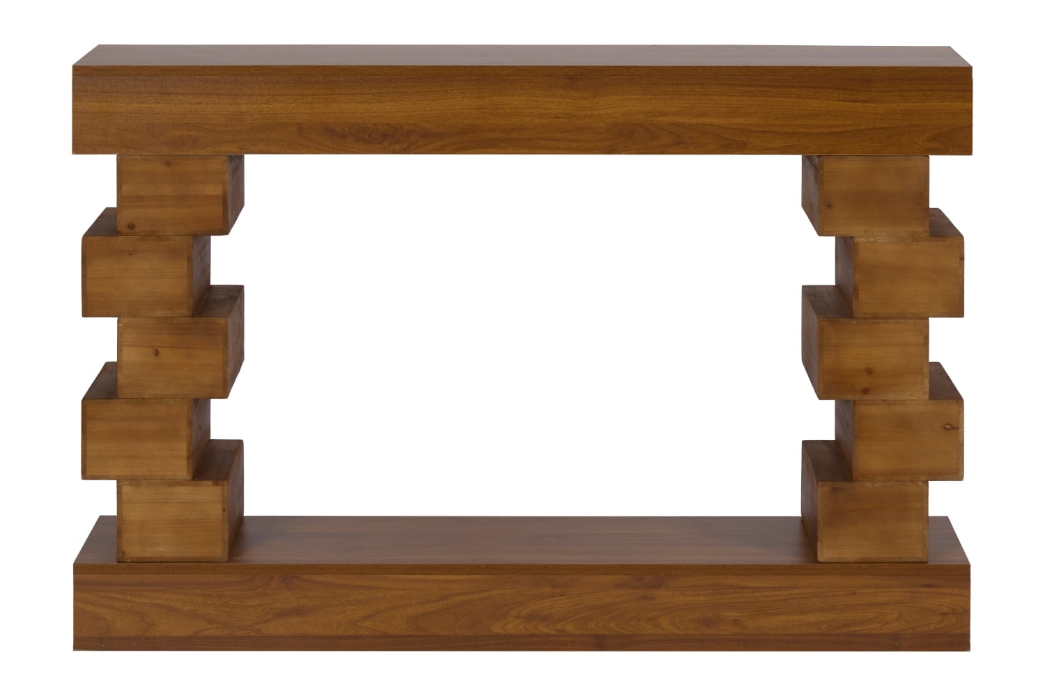 Lisonu 47" Geometric Console Table, Modern Wood Block Sofa Table for Entryway Living Room, Artistic Hallway Accent Furniture, Warm Natural Brown Finish