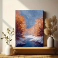 thumbnail image 6 of Autumn Winter Snowfall River Forest Canvas Oil Painting, Seasonal Landscape Wall Art for Living Room, Bedroom & Office, 6 of 8