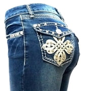 Jack David Rhinestone Studs Dark Wash Denim Flap Pocket Bootcut Jeans
