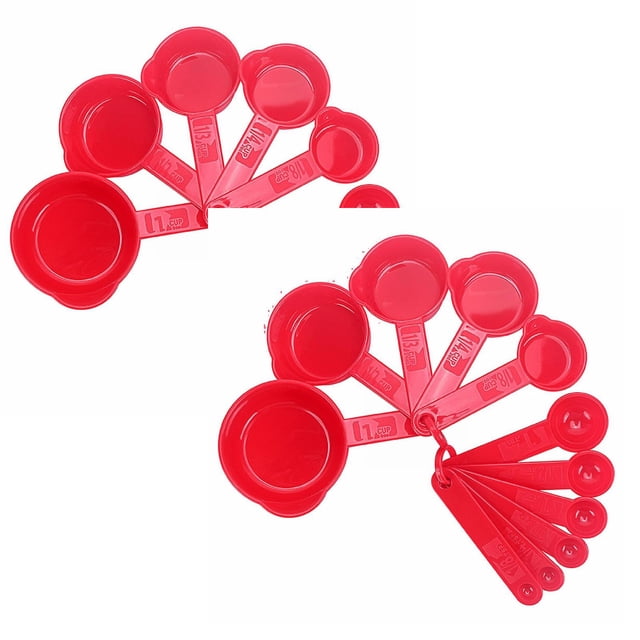 Oleegame 2PC Stainless Steel Cutlery Set 10Pcs For Baking Set Tools Spoons Coffee Measuring Plastic Cups Measure Kitchen,Dining & Bar Red