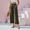 thumbnail image 3 of Palazzo Pants for Women 2026 Casual Cotton Linen Elastic High Waist Wide Straight Leg Flowy Cropped Pants with Pockets, 3 of 9