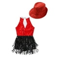 thumbnail image 4 of Alvivi Kids Girls Sequins Sleeveless Tassel Latin Jazz Leotard Dance Dress with Hat Ballroom Costume Red 8, 4 of 5