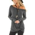 thumbnail image 3 of TEMOFON Women's Off The Shoulder Tops Sexy Long Sleeve Twist Knot T-Shirts Casual Cold Shoulder Blouse Dark Gray, 3 of 6