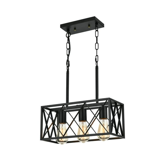 Black Farmhouse Kitchen Island Lighting, 3 Lights Pendant Lighting Fixtures, Adjustable Height, Industrial Dining Room Light for Living Room Foyer Dining Table Over Sink.