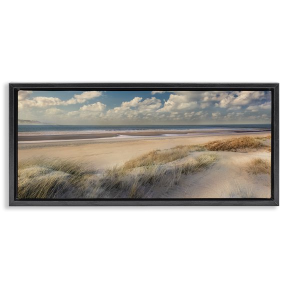 Stupell Industries Rolling Clouds Beach Scenery Landscape & Nature Painting Black Floater Framed Canvas Art Print Wall Art, 25 x 11
