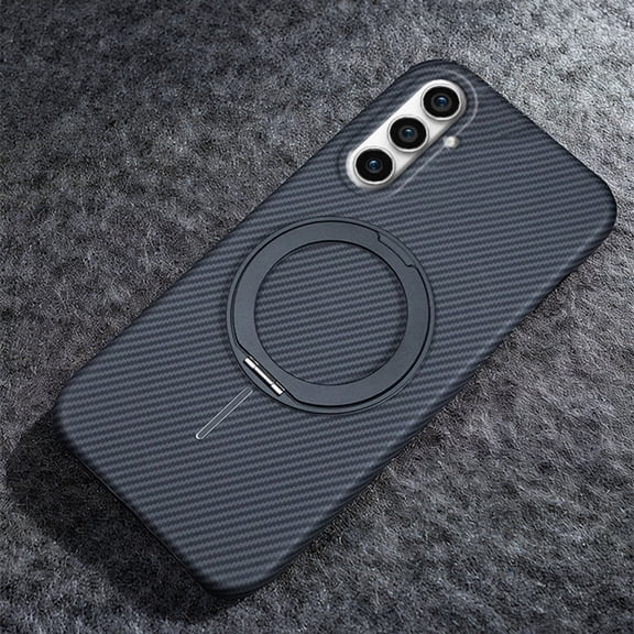 ELEHOLD Magnetic Case for Samsung Galaxy A36 5G, Carbon Fiber Pattern Shockproof Phone Case with Ring Kickstand,Black