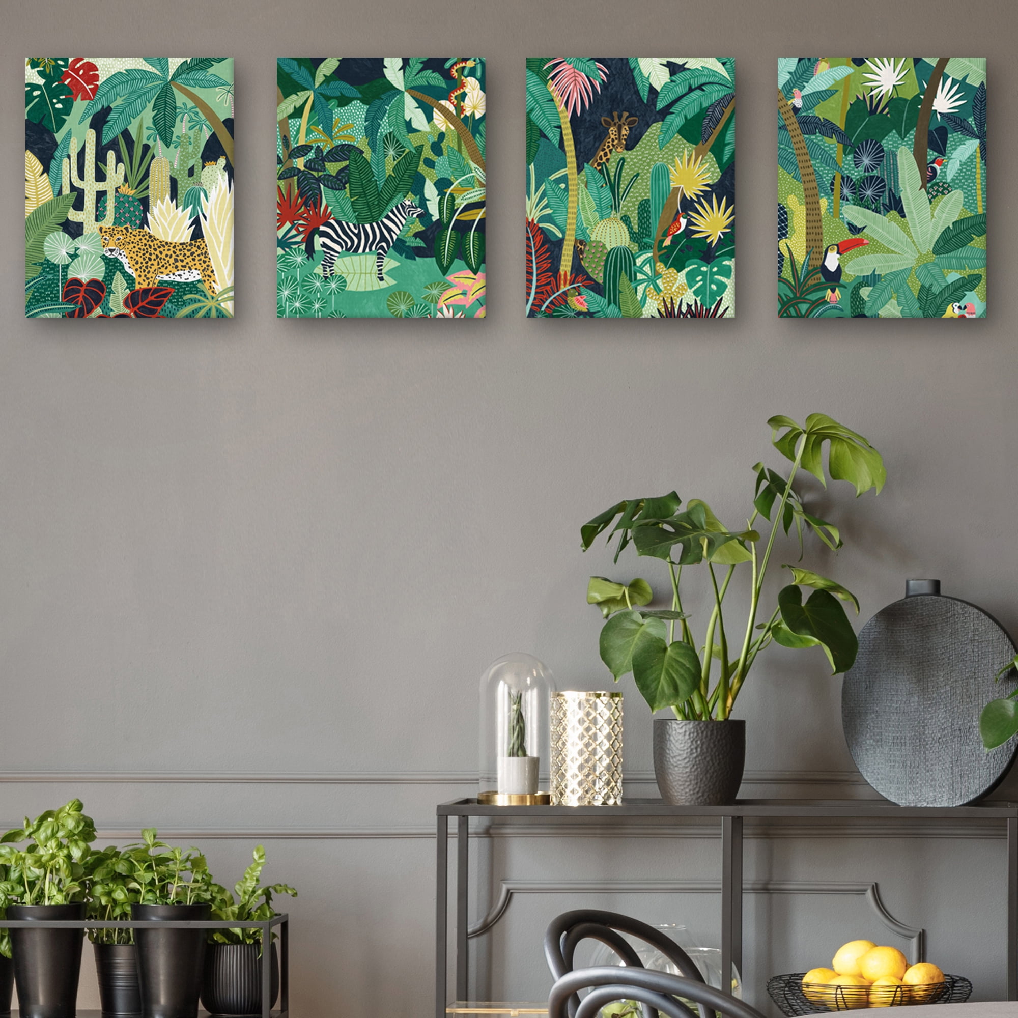 Tropical Acinonyx, Aves, Equus, & Okapi by Kristine Hegre Set of Canvas Art Prints