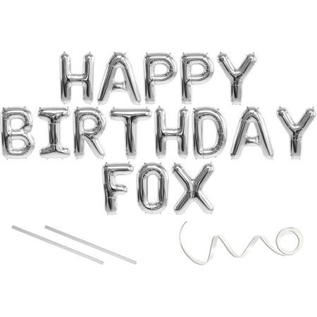 Fox Float Air Pressure - Fox, Happy Birthday Mylar Balloon Banner - Silver - 16 inch Letters. Includes 2 Straws for Inflating, String for Hanging. Air Fill Only- Does Not Float w/Helium. Great Birthday Decoration