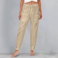 thumbnail image 4 of Delayuji Womens Cotton Linen Pants Summer High Waisted Wide Leg Long Pant Trousers With Pocket Casual Loose Pants, 4 of 7