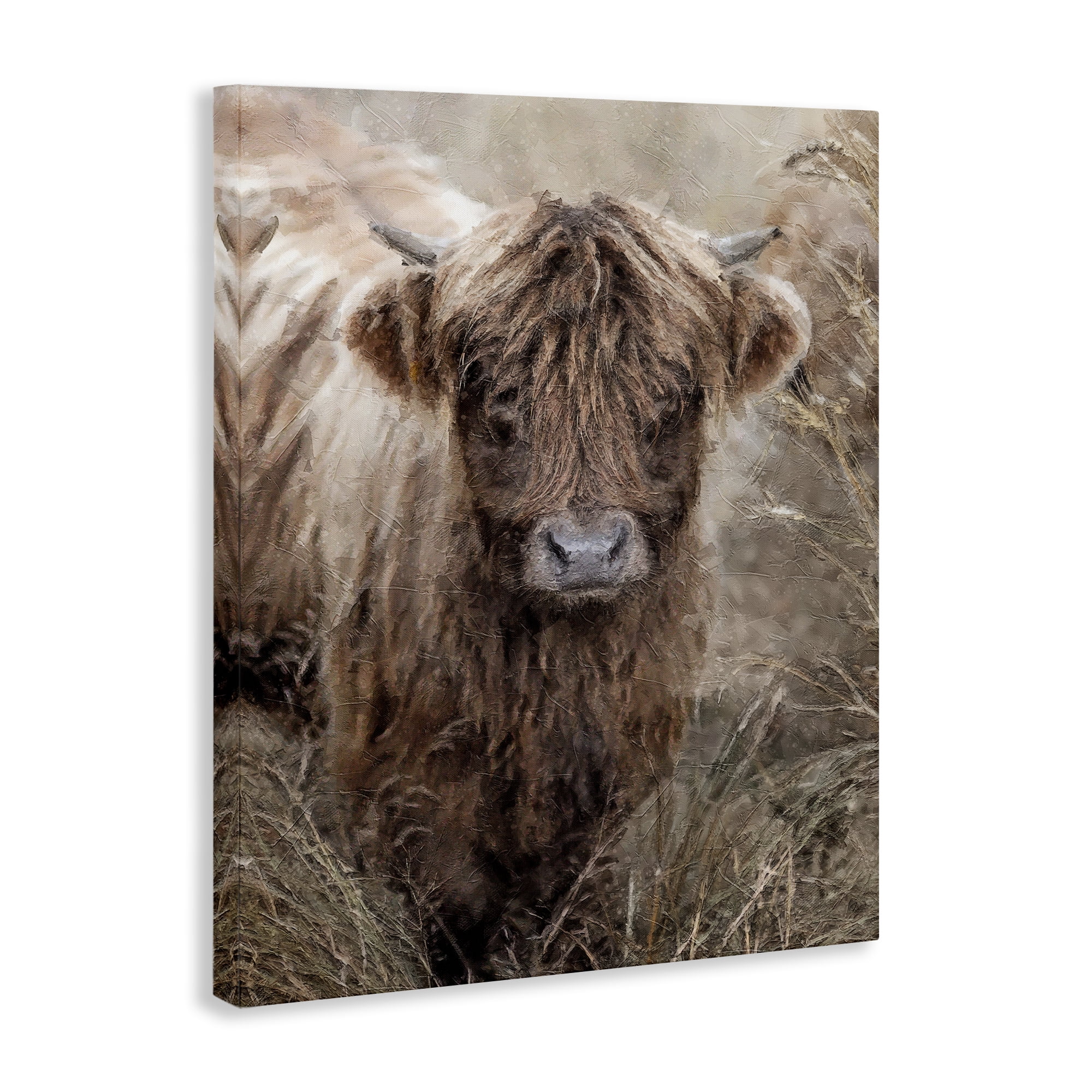 Stupell Industries Baby Cattle with Reeds Animals & Insects Painting Gallery Wrapped Canvas Art Print Wall Art, 16 x 20