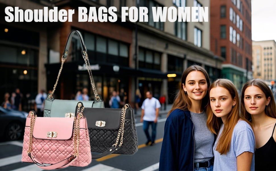 PORT&LOTUS Pink Stylish Quilted Shoulder Bag with Gold Chain and Elegant Twist Lock Ideal Fashion Accessory for Women Handbags Purses with Chain Strap
