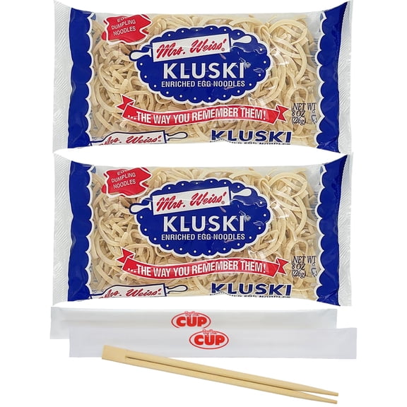 Mrs. Weiss' Kluski Egg Dumpling Noodles, 8 oz Bag (Pack of 2) with By The Cup Chopsticks