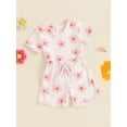 thumbnail image 3 of Suealasg Toddler Baby Girls Clothes 6M 1T 2T 3T Short Sleeve Floral Print T-Shirts Tops + Elastic Waist Shorts Set Infant Girls 2Pcs Summer Casual Outfits, 3 of 7