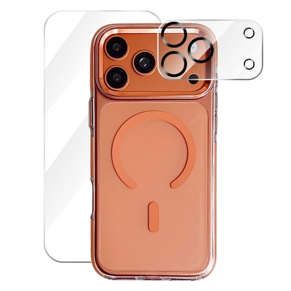Allytechgroup for iPhone 17 Pro Case with Tempered Galss Camera Lens Protector & Screen Protector, [Comptible with Magsafe] Anti-Scratch Bumper Phone Case Cover for iPhone 17 Pro, Orange
