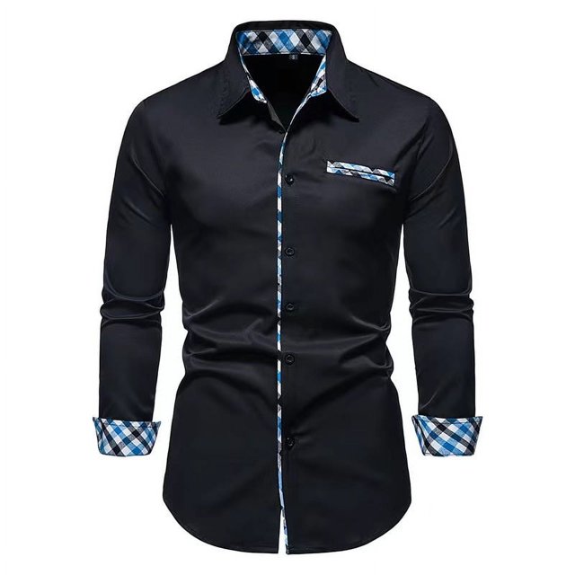 Camisa de manga larga con solapa informal sencilla y de lujo para hombre, ropa de diseñador con botones y cuello alto degradado, informal y transpirable, 2024